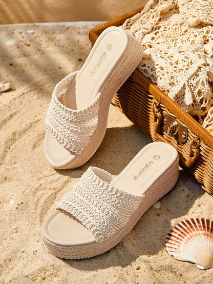 Styleloop Women's Woven Rope Platform Wedge Sandals, Vacation Style BOHO Chic Retro American Western Music Festival Party Outfit For Christmas Vacation Outfits Travel Essentials Summer Shoes