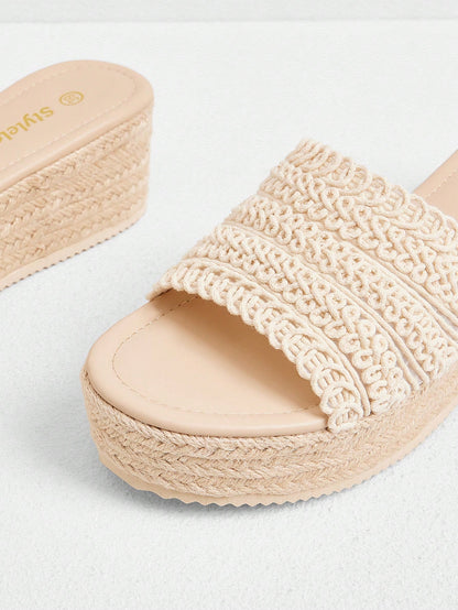 Styleloop Women's Woven Rope Platform Wedge Sandals, Vacation Style BOHO Chic Retro American Western Music Festival Party Outfit For Christmas Vacation Outfits Travel Essentials Summer Shoes