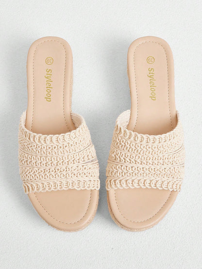 Styleloop Women's Woven Rope Platform Wedge Sandals, Vacation Style BOHO Chic Retro American Western Music Festival Party Outfit For Christmas Vacation Outfits Travel Essentials Summer Shoes