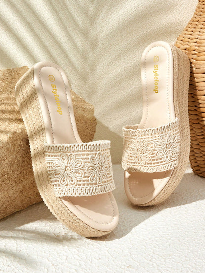 Styleloop Women's Woven Rope Platform Wedge Sandals, Vacation Style BOHO Chic Retro American Western Music Festival Party Outfit For Christmas Vacation Outfits Travel Essentials Summer Shoes