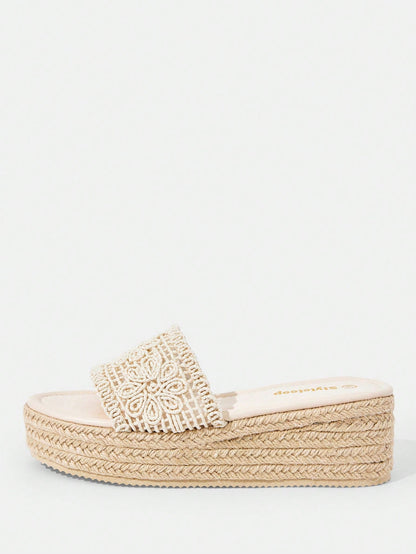 Styleloop Women's Woven Rope Platform Wedge Sandals, Vacation Style BOHO Chic Retro American Western Music Festival Party Outfit For Christmas Vacation Outfits Travel Essentials Summer Shoes