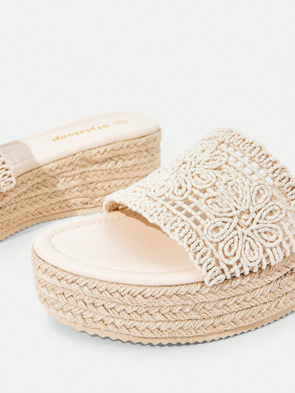 Styleloop Women's Woven Rope Platform Wedge Sandals, Vacation Style BOHO Chic Retro American Western Music Festival Party Outfit For Christmas Vacation Outfits Travel Essentials Summer Shoes