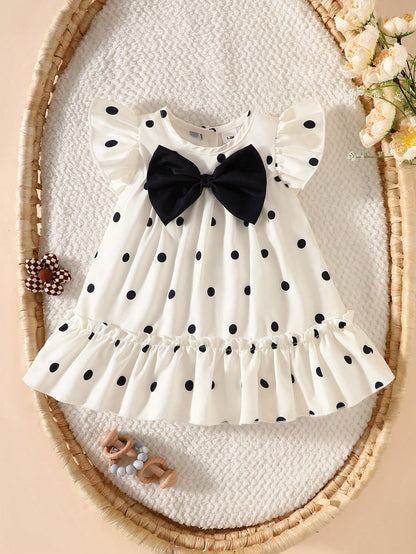 Summer Baby Girls' Red And White Polka Dot Ruffle Flutter-Sleeve Dress For Newborns Classic Loose A-Line Tiered Skirt Lightweight Wedding Outfits Cute