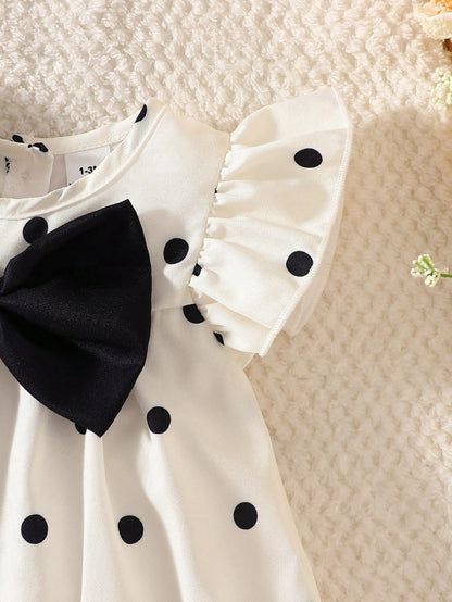 Summer Baby Girls' Red And White Polka Dot Ruffle Flutter-Sleeve Dress For Newborns Classic Loose A-Line Tiered Skirt Lightweight Wedding Outfits Cute