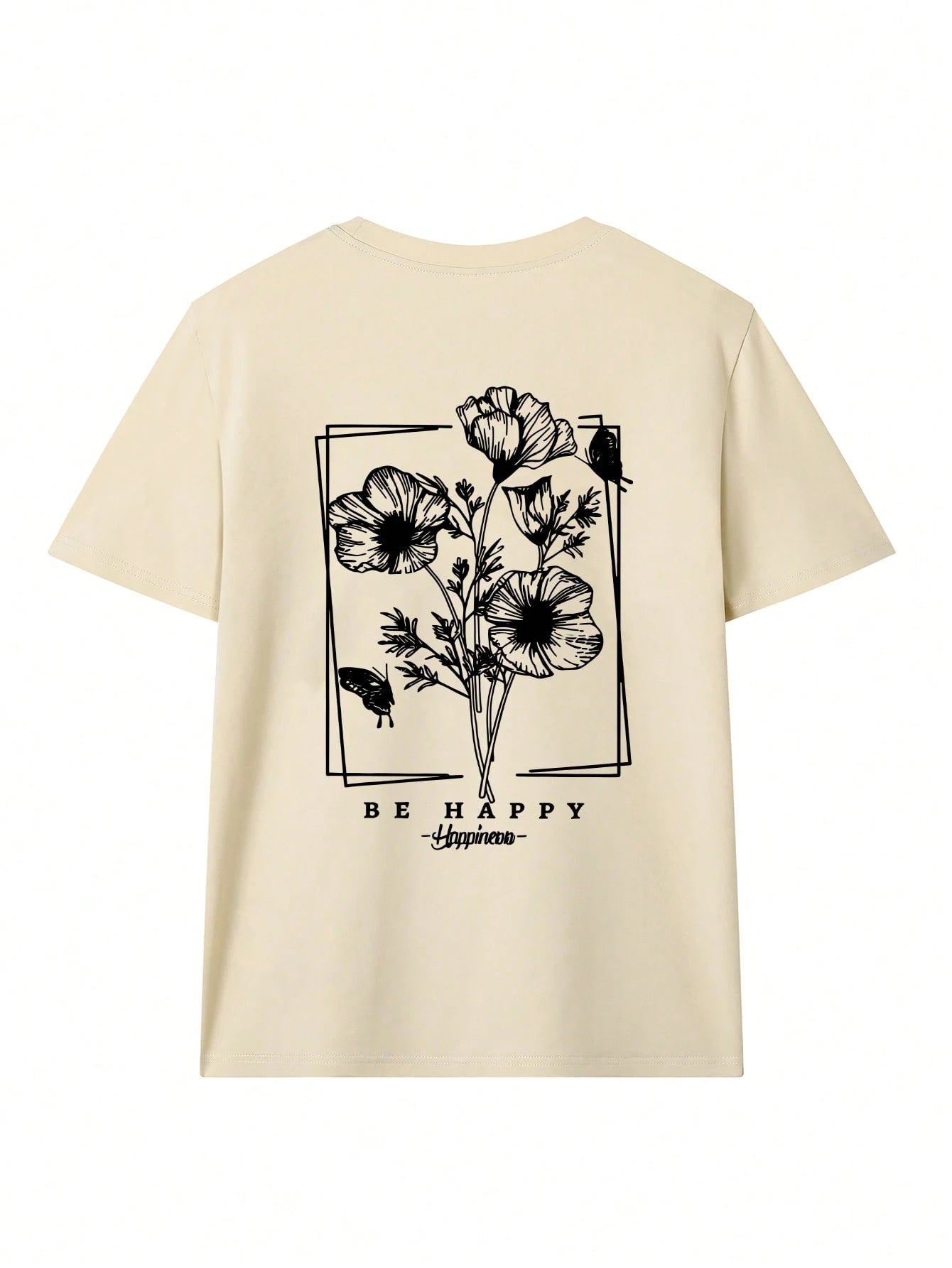 Summer New Minimalist Fashionable Floral & Butterfly Print Casual Round Neck Short Sleeve T-Shirt, Versatile Daily Wear For Women, Aesthetic