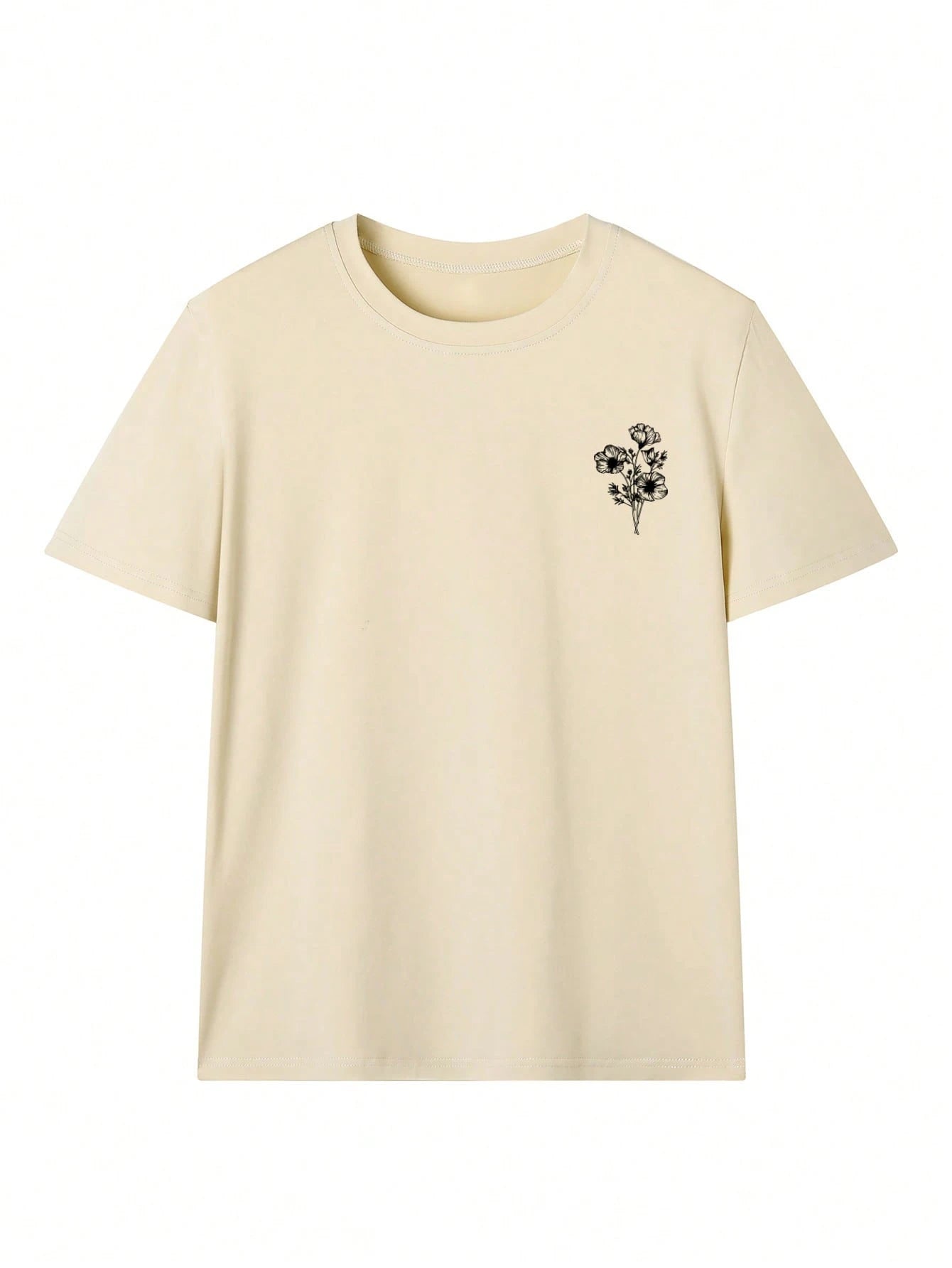 Summer New Minimalist Fashionable Floral & Butterfly Print Casual Round Neck Short Sleeve T-Shirt, Versatile Daily Wear For Women, Aesthetic