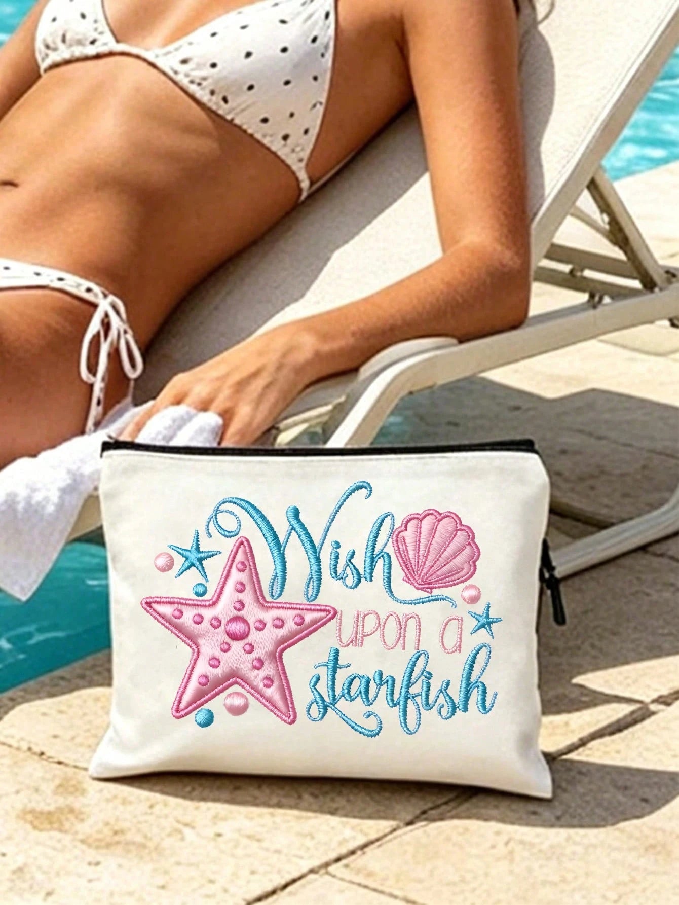 Summer Starfish And Seashell Theme Printed Shoulder Bag, Foldable Spacious Beach Travel Shopping Bag With Bow Ribbon, Multi-Functional Beach Bag, Large Capacity Foldable, Can Be Used As Shopping Bag