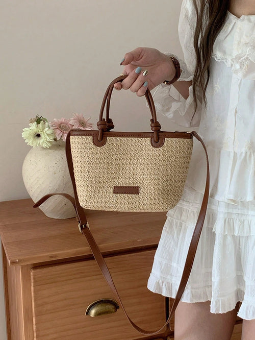Summer Vacation Beach Style Woven Bag Handheld And Crossbody Bag, Rope Knot Basket Bag,Straw Bag, Boho Chic