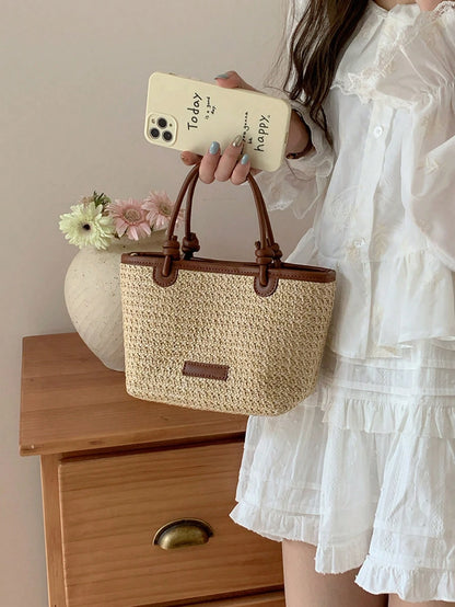Summer Vacation Beach Style Woven Bag Handheld And Crossbody Bag, Rope Knot Basket Bag,Straw Bag, Boho Chic