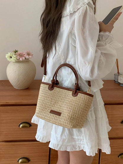 Summer Vacation Beach Style Woven Bag Handheld And Crossbody Bag, Rope Knot Basket Bag,Straw Bag, Boho Chic