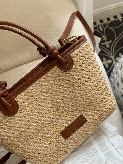 Summer Vacation Beach Style Woven Bag Handheld And Crossbody Bag, Rope Knot Basket Bag,Straw Bag, Boho Chic