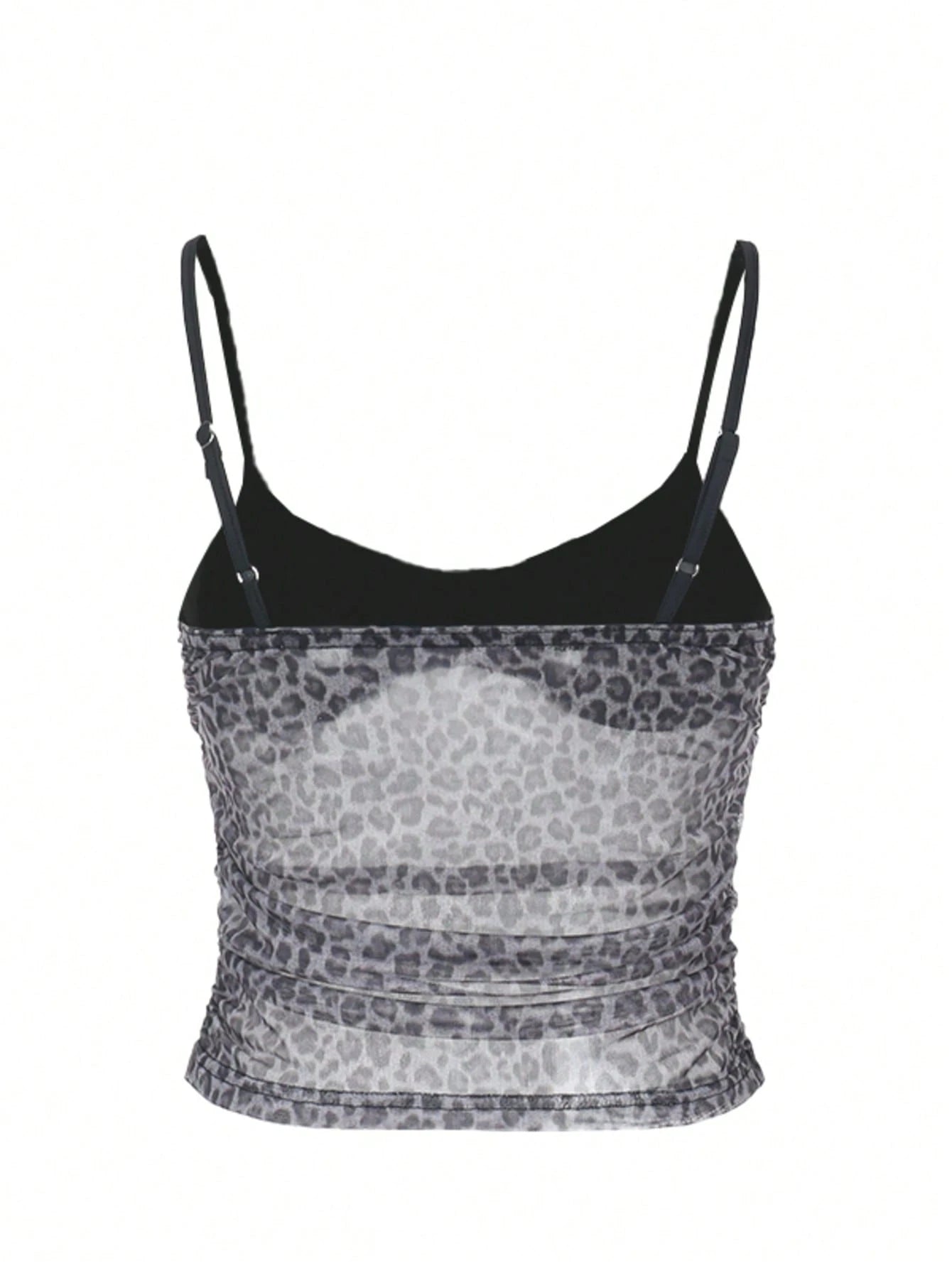 Summer Women's Sexy Round Neck Leopard Print Sheer Camisole Top, Suitable For Valentine's Day, Dating, Gathering, Party, Vacation, Beach