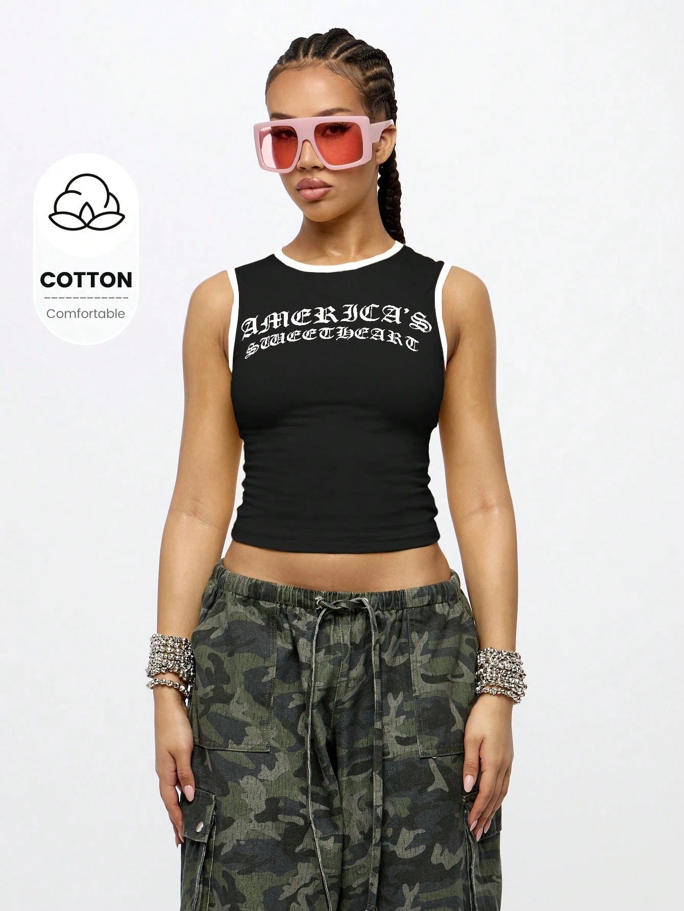 SUMWON WOMEN Streetwear S Cropped Tank Top Fashion Sleeveless Gothic Modern Y2K Spring Summer Festival Apparel Training