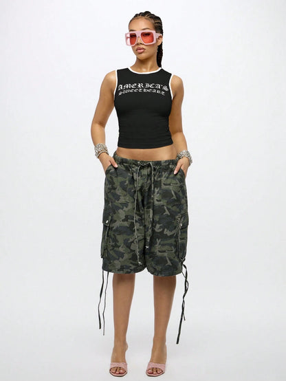 SUMWON WOMEN Streetwear S Cropped Tank Top Fashion Sleeveless Gothic Modern Y2K Spring Summer Festival Apparel Training