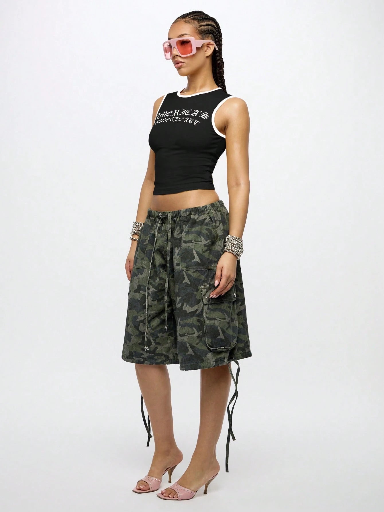 SUMWON WOMEN Streetwear S Cropped Tank Top Fashion Sleeveless Gothic Modern Y2K Spring Summer Festival Apparel Training
