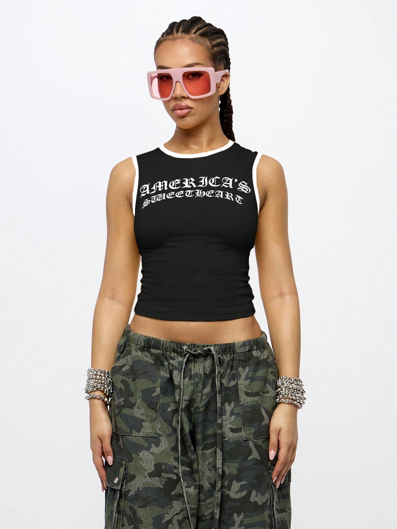 SUMWON WOMEN Streetwear S Cropped Tank Top Fashion Sleeveless Gothic Modern Y2K Spring Summer Festival Apparel Training