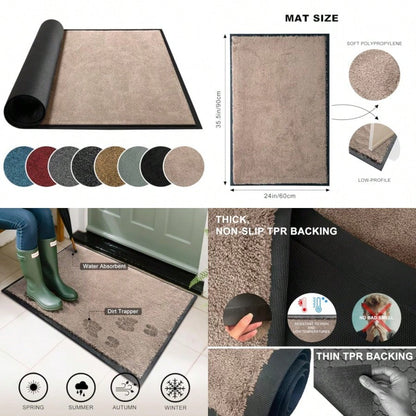 Super Absorbent Front Door Mat,, Non-Slip Washable Indoor Doormats, Low Profile Entryway Rug Outdoor, Dirt Resistant Welcome Mats For Front And Back Door Entrance