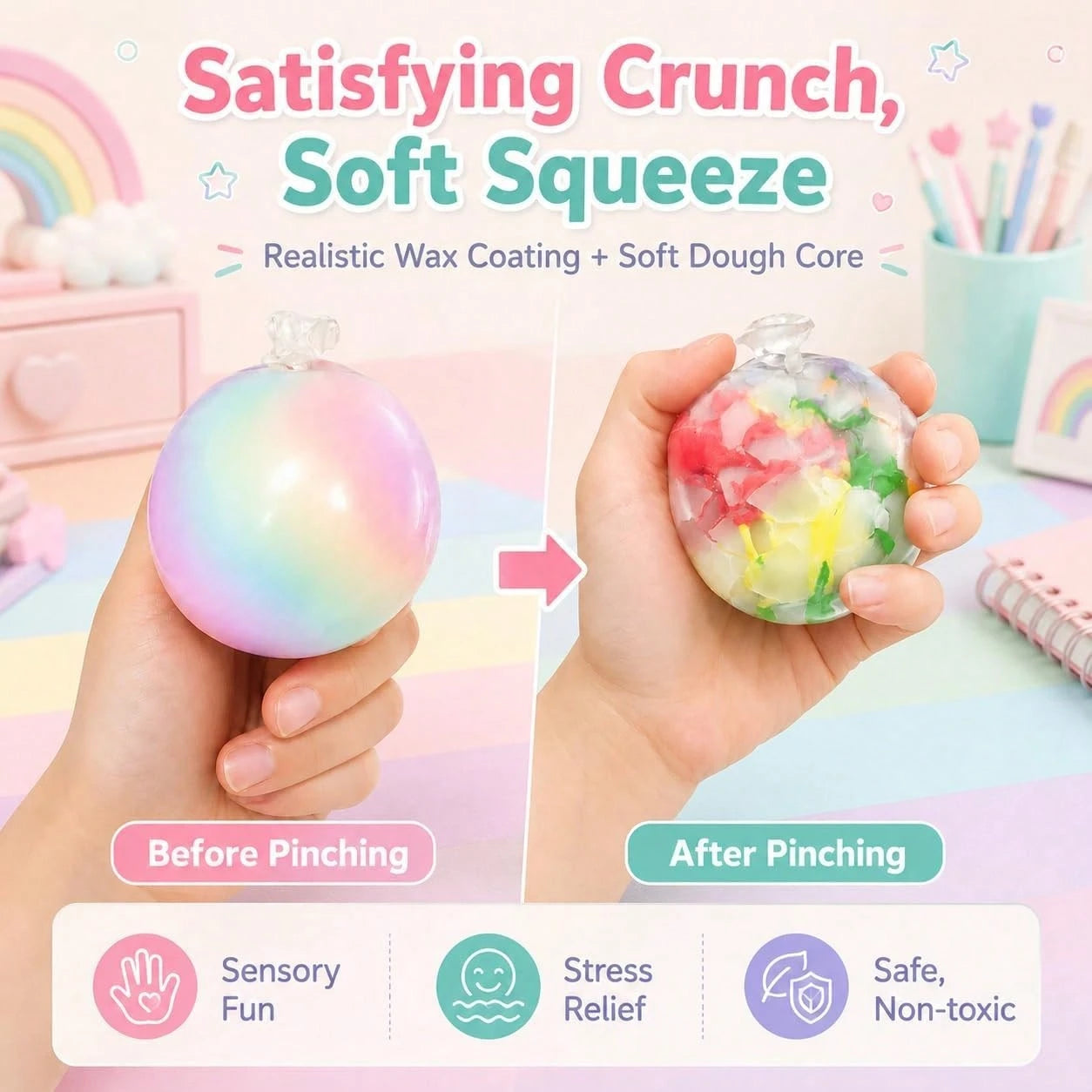 Super Soft Squishies & Squishy Toys, Crunchy Squishy, Crispy Squishy Toy, Wax Crispy Squeeze Stress Balls, Slow Rebound Finger Squeeze Toy, Portable Sensory Fidget Toy With Multiple Play Ways, Anxiet