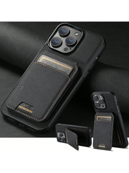 Suteni PU Leather Stand Phone Case Card Holder Wallet Phone Case Compatible With IPhone 17 Pro Max 16 Plus 15 14 13 12 11 For Galaxy S26 S25 Ultra S24 S23 S22 For Google Pixel 9 Pro XL 8A 7/Black/Bro