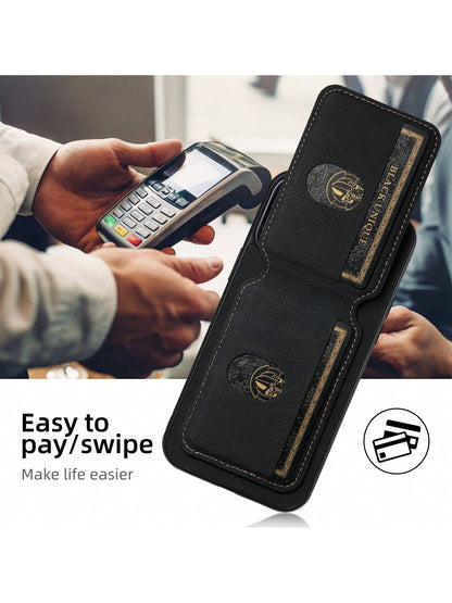 Suteni PU Leather Stand Phone Case Card Holder Wallet Phone Case Compatible With IPhone 17 Pro Max 16 Plus 15 14 13 12 11 For Galaxy S26 S25 Ultra S24 S23 S22 For Google Pixel 9 Pro XL 8A 7/Black/Bro