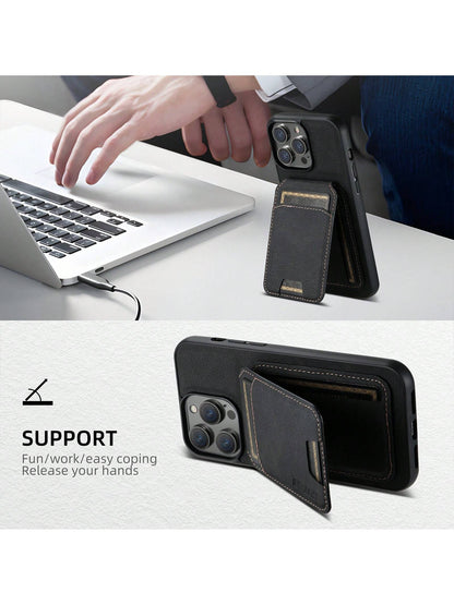 Suteni PU Leather Stand Phone Case Card Holder Wallet Phone Case Compatible With IPhone 17 Pro Max 16 Plus 15 14 13 12 11 For Galaxy S26 S25 Ultra S24 S23 S22 For Google Pixel 9 Pro XL 8A 7/Black/Bro