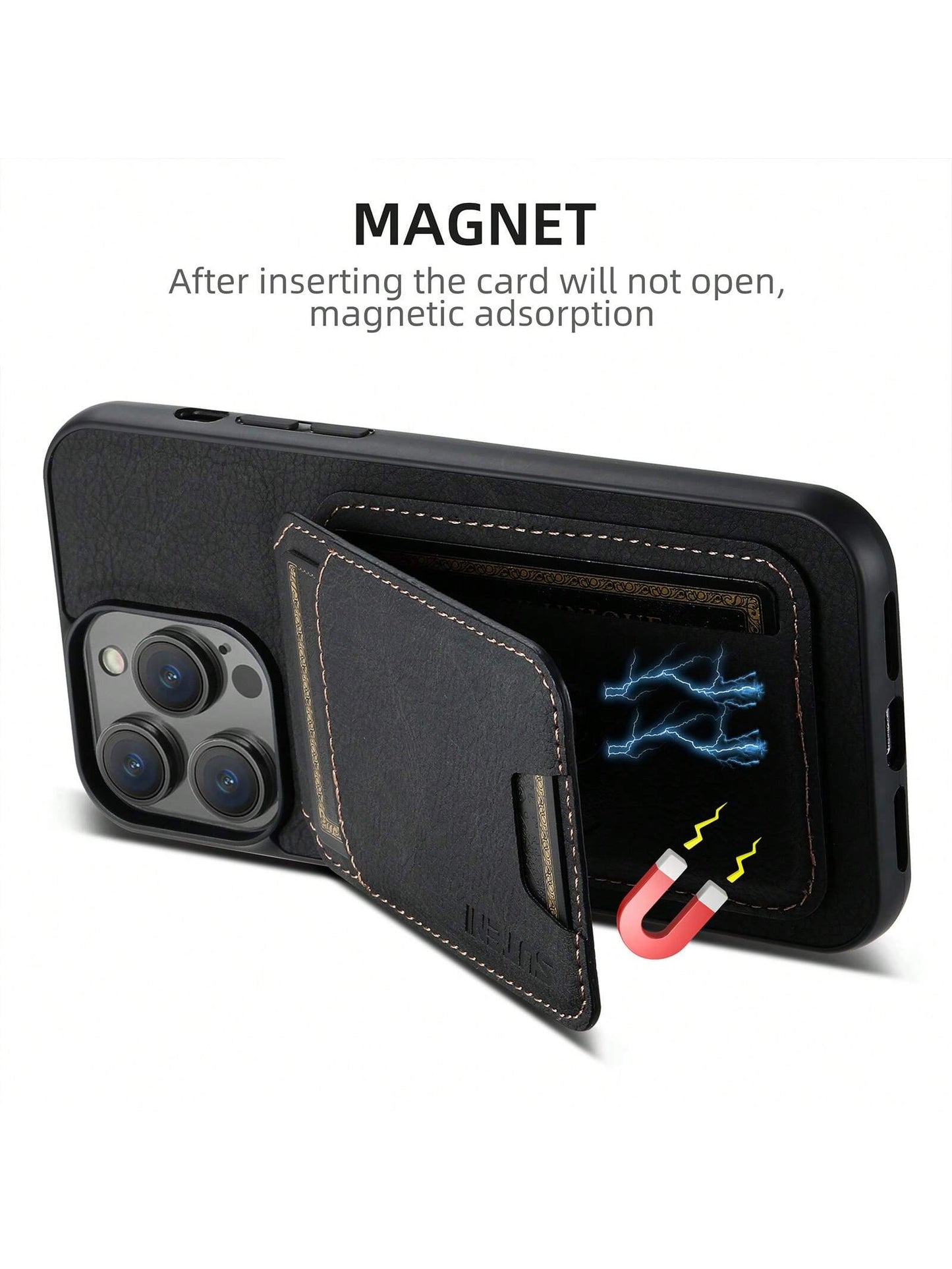 Suteni PU Leather Stand Phone Case Card Holder Wallet Phone Case Compatible With IPhone 17 Pro Max 16 Plus 15 14 13 12 11 For Galaxy S26 S25 Ultra S24 S23 S22 For Google Pixel 9 Pro XL 8A 7/Black/Bro