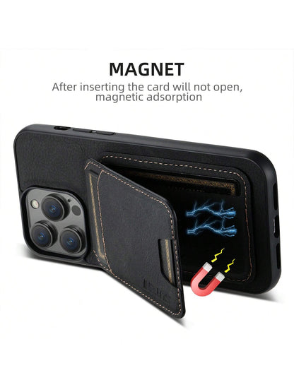 Suteni PU Leather Stand Phone Case Card Holder Wallet Phone Case Compatible With IPhone 17 Pro Max 16 Plus 15 14 13 12 11 For Galaxy S26 S25 Ultra S24 S23 S22 For Google Pixel 9 Pro XL 8A 7/Black/Bro