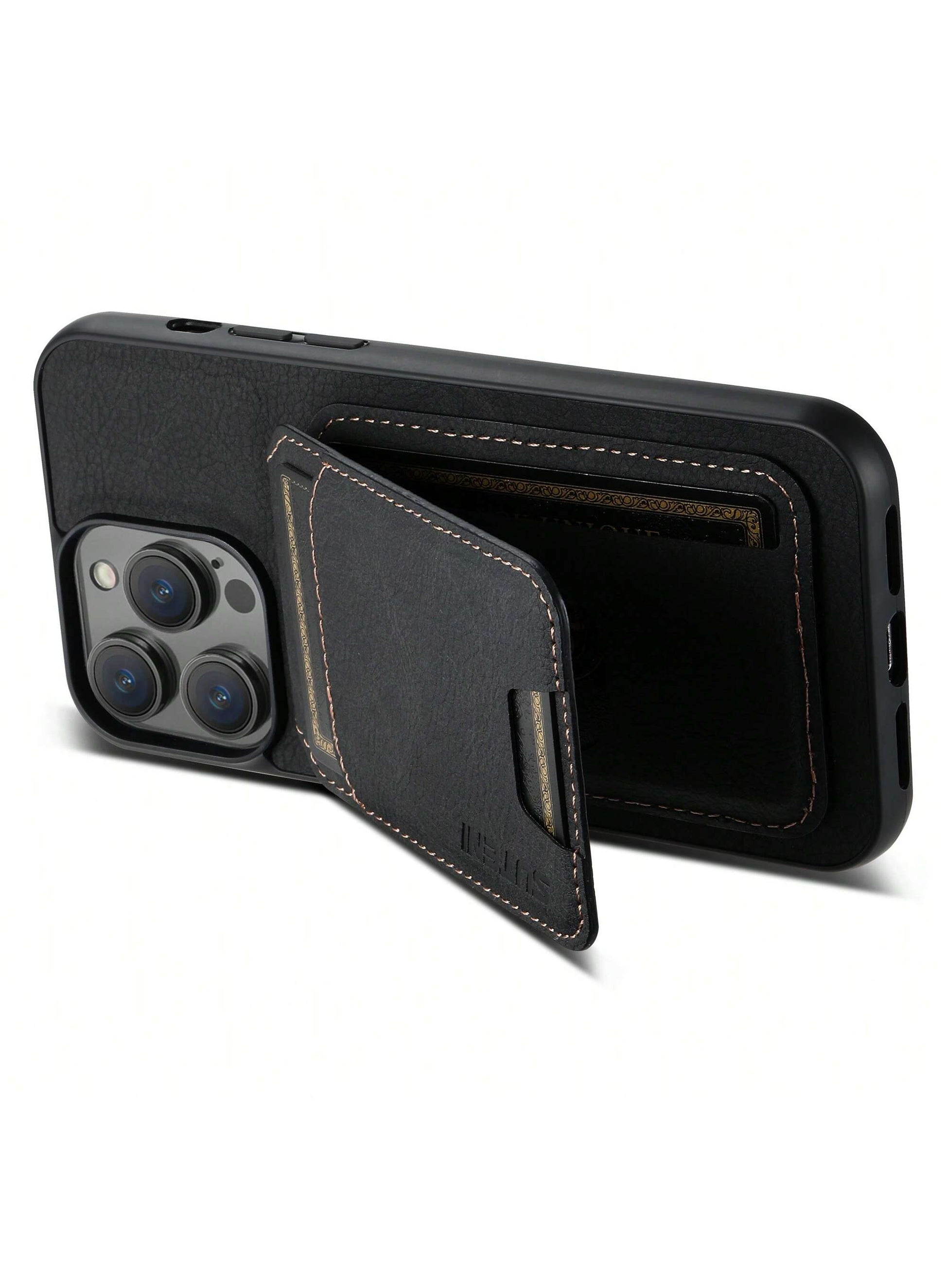 Suteni PU Leather Stand Phone Case Card Holder Wallet Phone Case Compatible With IPhone 17 Pro Max 16 Plus 15 14 13 12 11 For Galaxy S26 S25 Ultra S24 S23 S22 For Google Pixel 9 Pro XL 8A 7/Black/Bro