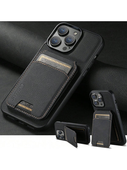 Suteni PU Leather Stand Phone Case Card Holder Wallet Phone Case Compatible With IPhone 17 Pro Max 16 Plus 15 14 13 12 11 For Galaxy S26 S25 Ultra S24 S23 S22 For Google Pixel 9 Pro XL 8A 7/Black/Bro