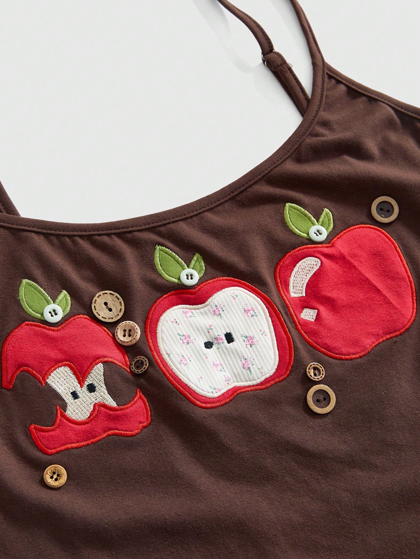Sweetness Millennium Vintage Spring/Summer Basic Versatile Apple Embroidered Floral Button Decor Plus Size Camisole Top