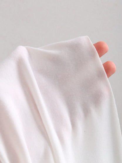 Sweetra 2pcs/Set New Summer Asymmetrical Shoulder Casual Loose Comfortable Commuting Fashionable Versatile Short Sleeve White And T-Shirts