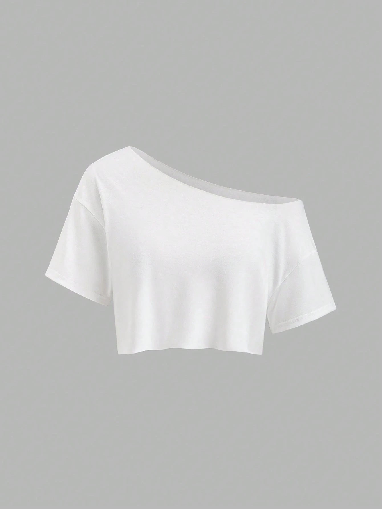 Sweetra 2pcs/Set New Summer Asymmetrical Shoulder Casual Loose Comfortable Commuting Fashionable Versatile Short Sleeve White And T-Shirts