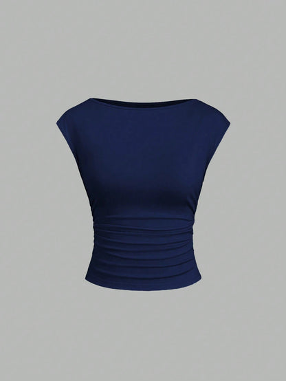 Sweetra 3pcs/Set Sexy Backless Breathable Moisture-Wicking Fitted Short Sleeve Top/T-Shirt For Women