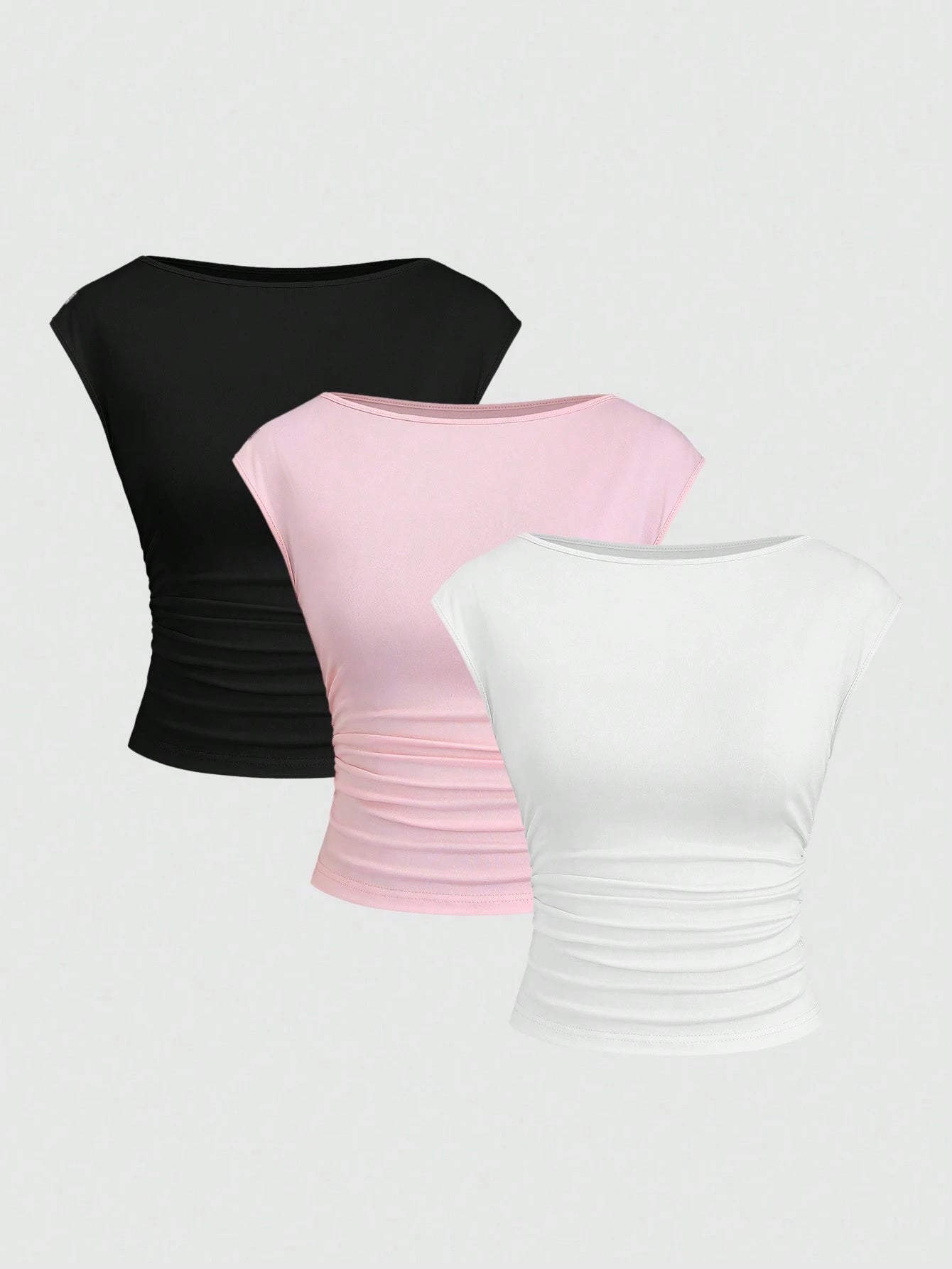 Sweetra 3pcs/Set Sexy Backless Breathable Moisture-Wicking Fitted Short Sleeve Top/T-Shirt For Women