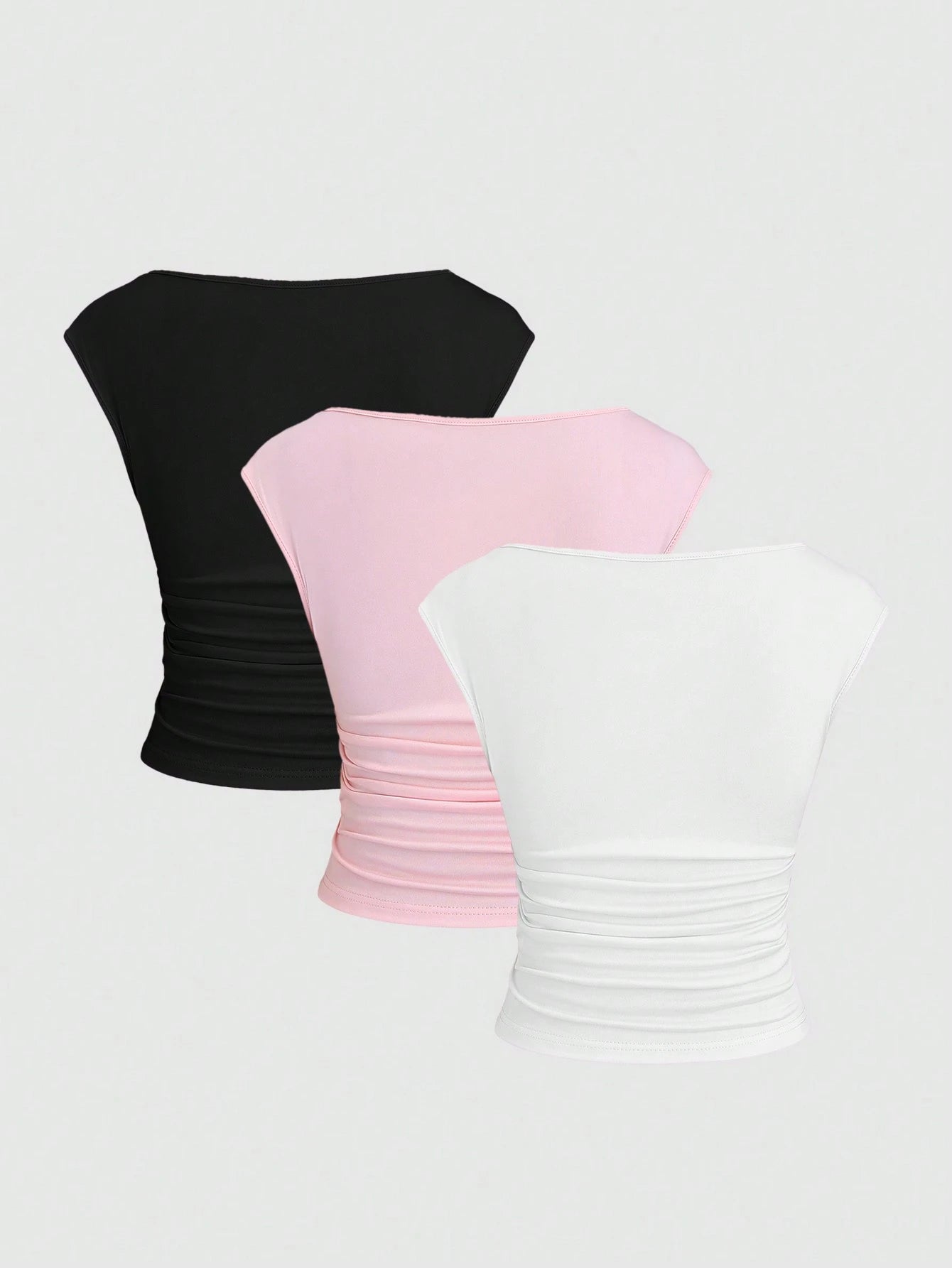 Sweetra 3pcs/Set Sexy Backless Breathable Moisture-Wicking Fitted Short Sleeve Top/T-Shirt For Women