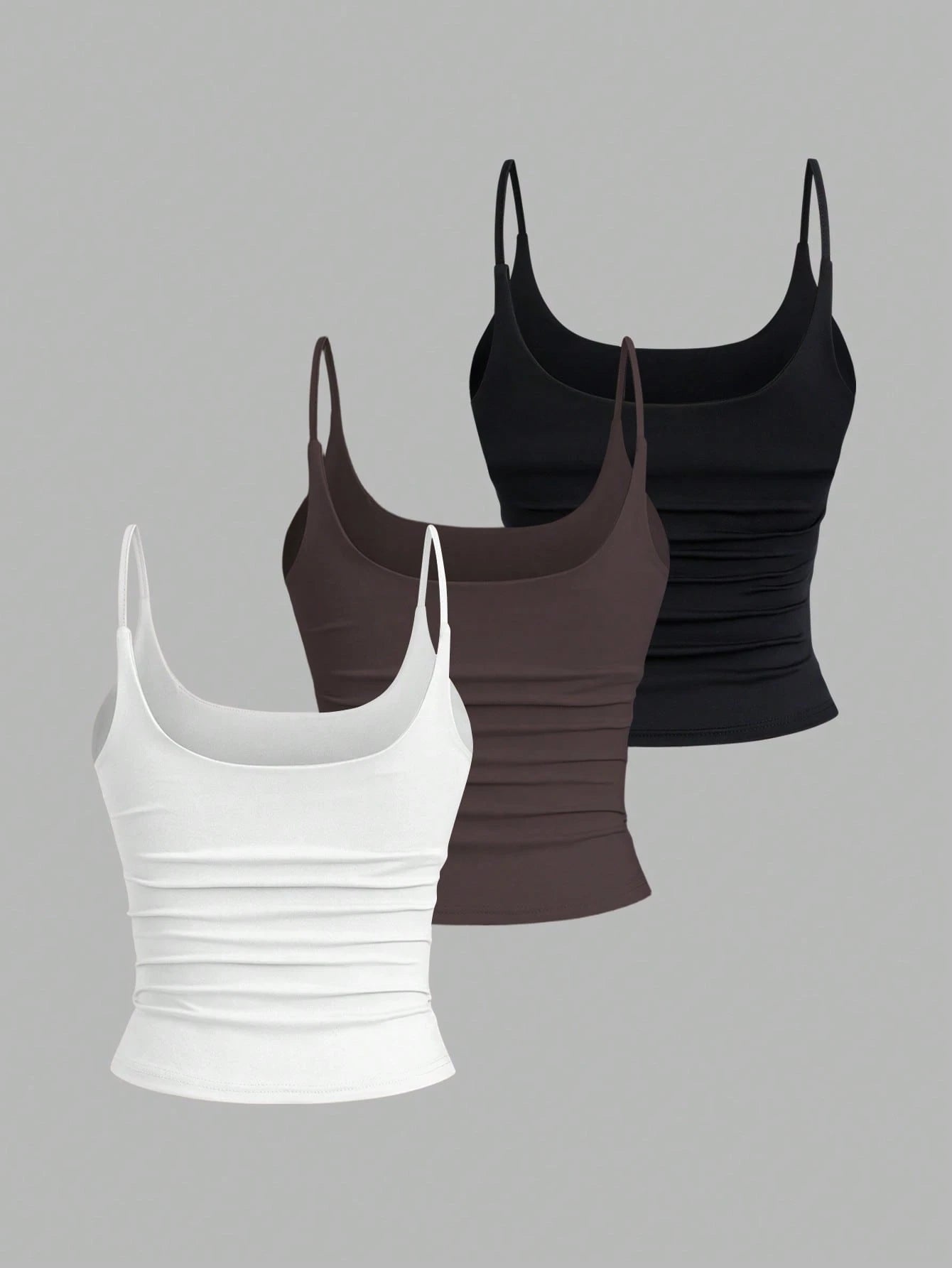 Sweetra 3pcs/Set Women's Spaghetti Strap Square Neck Cami Tops,Black And White,Summer,Basics,Everyday Versatile Casual Daily Camisole Tank Tops 3 Pack