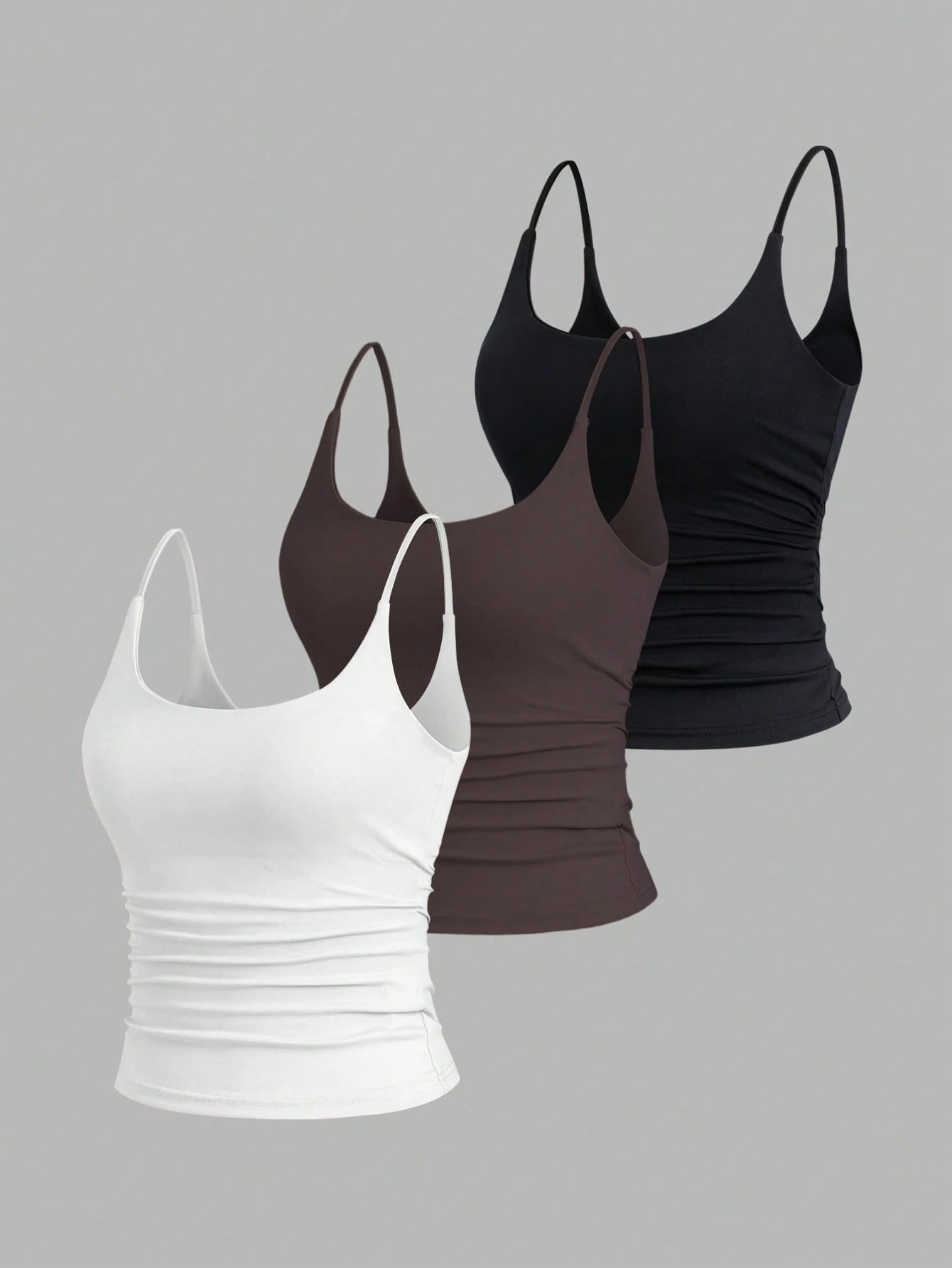 Sweetra 3pcs/Set Women's Spaghetti Strap Square Neck Cami Tops,Black And White,Summer,Basics,Everyday Versatile Casual Daily Camisole Tank Tops 3 Pack