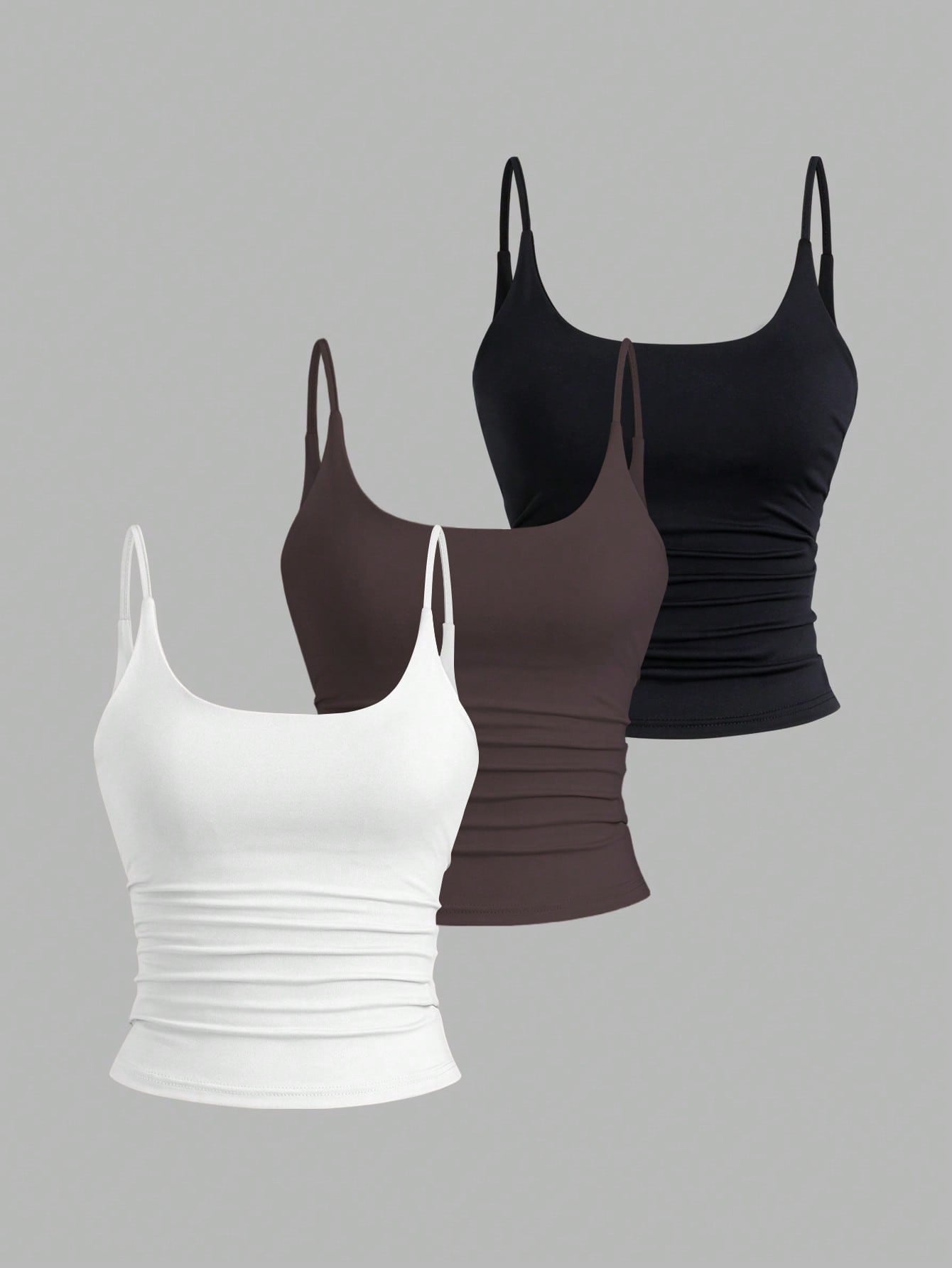 Sweetra 3pcs/Set Women's Spaghetti Strap Square Neck Cami Tops,Black And White,Summer,Basics,Everyday Versatile Casual Daily Camisole Tank Tops 3 Pack