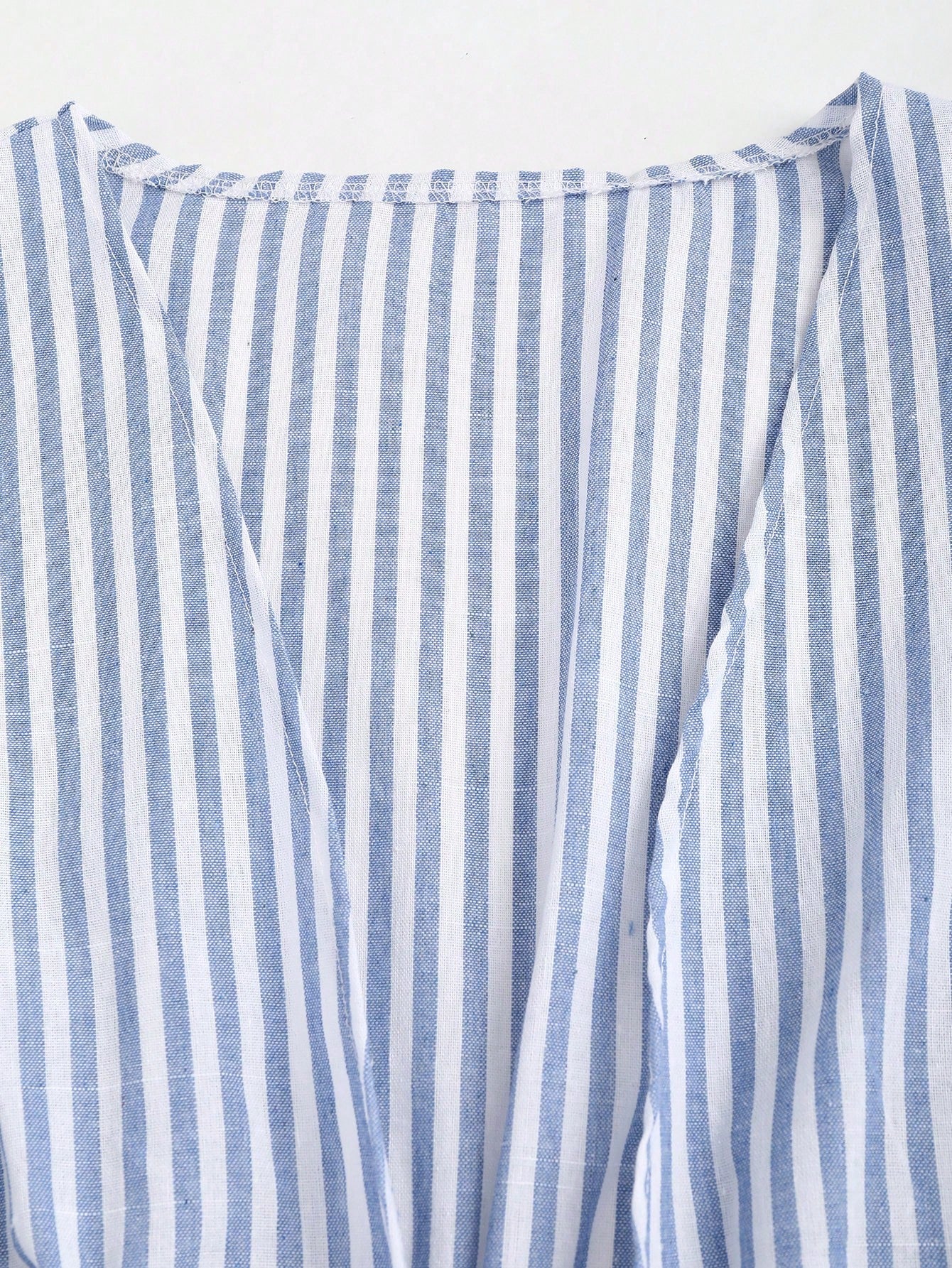 Sweetra Casual Striped Tie-Waist Bell-Sleeve Blouse For Work, Autumn Fall Cloth For Women