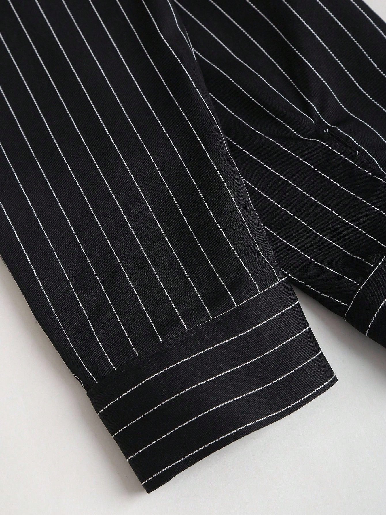 Sweetra Fashionable Contrast Color Textured Button Fitted Waist Flattering Striped Collar Long Sleeve Blouse For Women Fall Cloth For Women