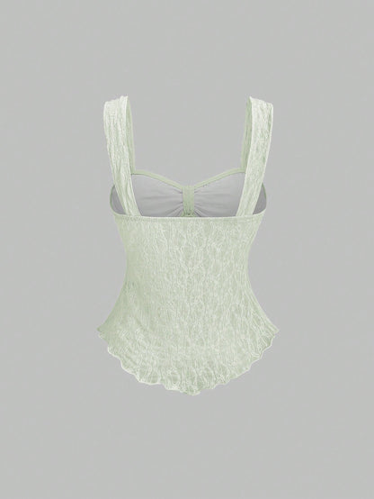 Sweetra New Spring/Summer Wide Strap Bow Textured Fabric Top, Sweet & Fashionable, Suitable For Daily Wear