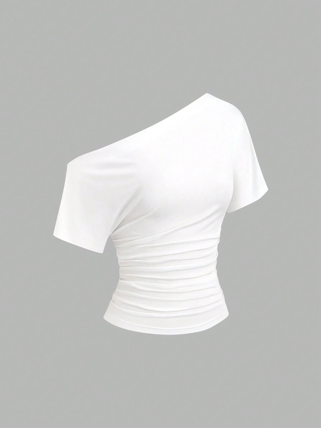 Sweetra New Spring/Summer Women's Stylish High Street Chic Asymmetric Shoulder Slim Fit Comfortable Casual T-Shirt