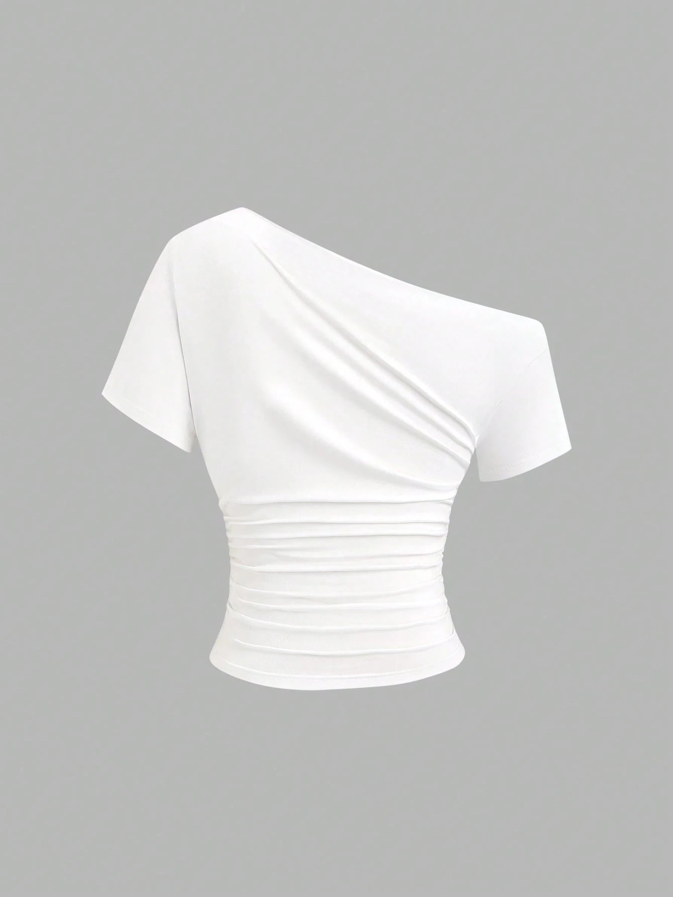 Sweetra New Spring/Summer Women's Stylish High Street Chic Asymmetric Shoulder Slim Fit Comfortable Casual T-Shirt