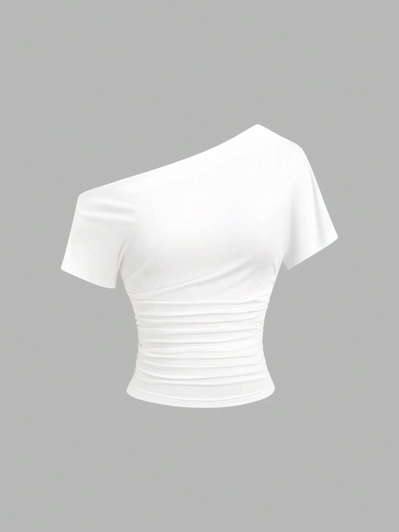 Sweetra New Spring/Summer Women's Stylish High Street Chic Asymmetric Shoulder Slim Fit Comfortable Casual T-Shirt
