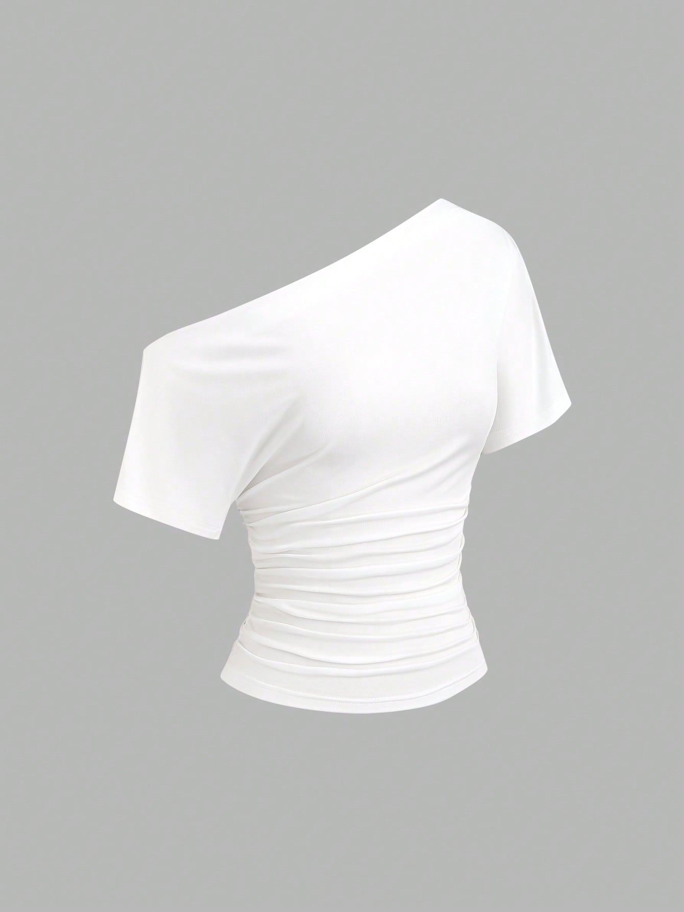 Sweetra New Spring/Summer Women's Stylish High Street Chic Asymmetric Shoulder Slim Fit Comfortable Casual T-Shirt