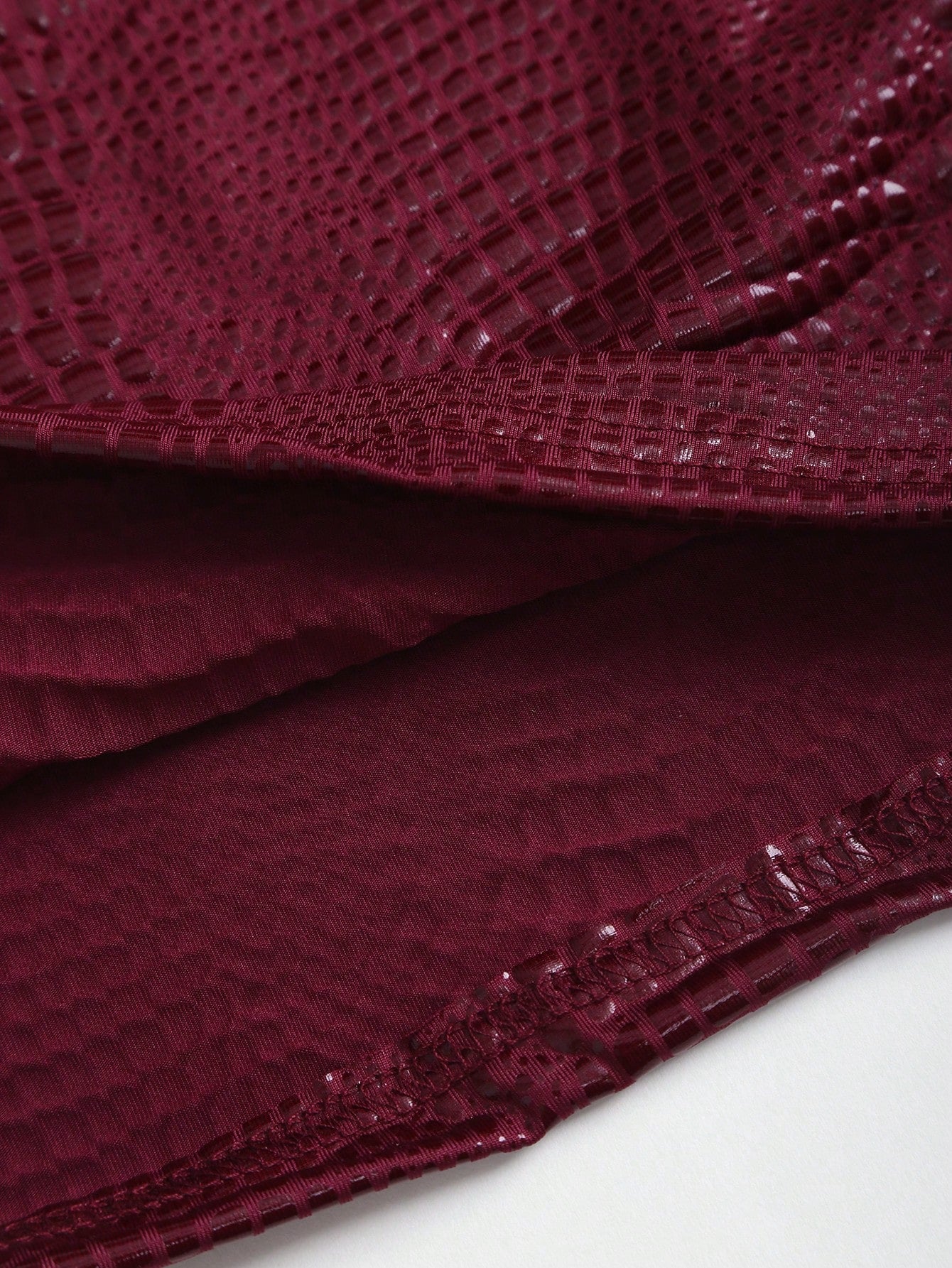 Sweetra New Stylish Burgundy Crocodile Embossed PU Coated Elastic Streetwear Party Clubwear Commuter Everyday Fitted Tank Top For Women, Spring/Summer