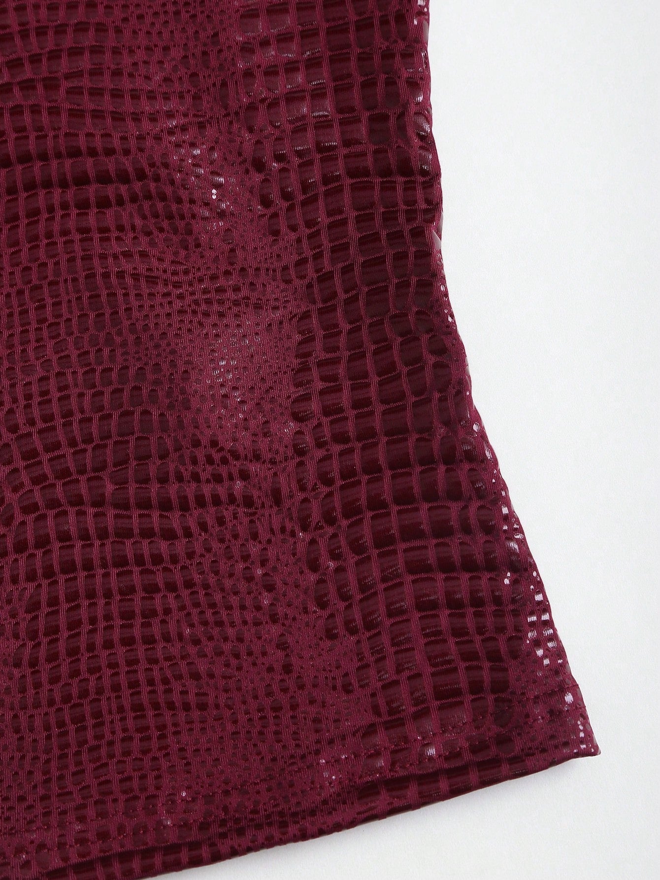 Sweetra New Stylish Burgundy Crocodile Embossed PU Coated Elastic Streetwear Party Clubwear Commuter Everyday Fitted Tank Top For Women, Spring/Summer