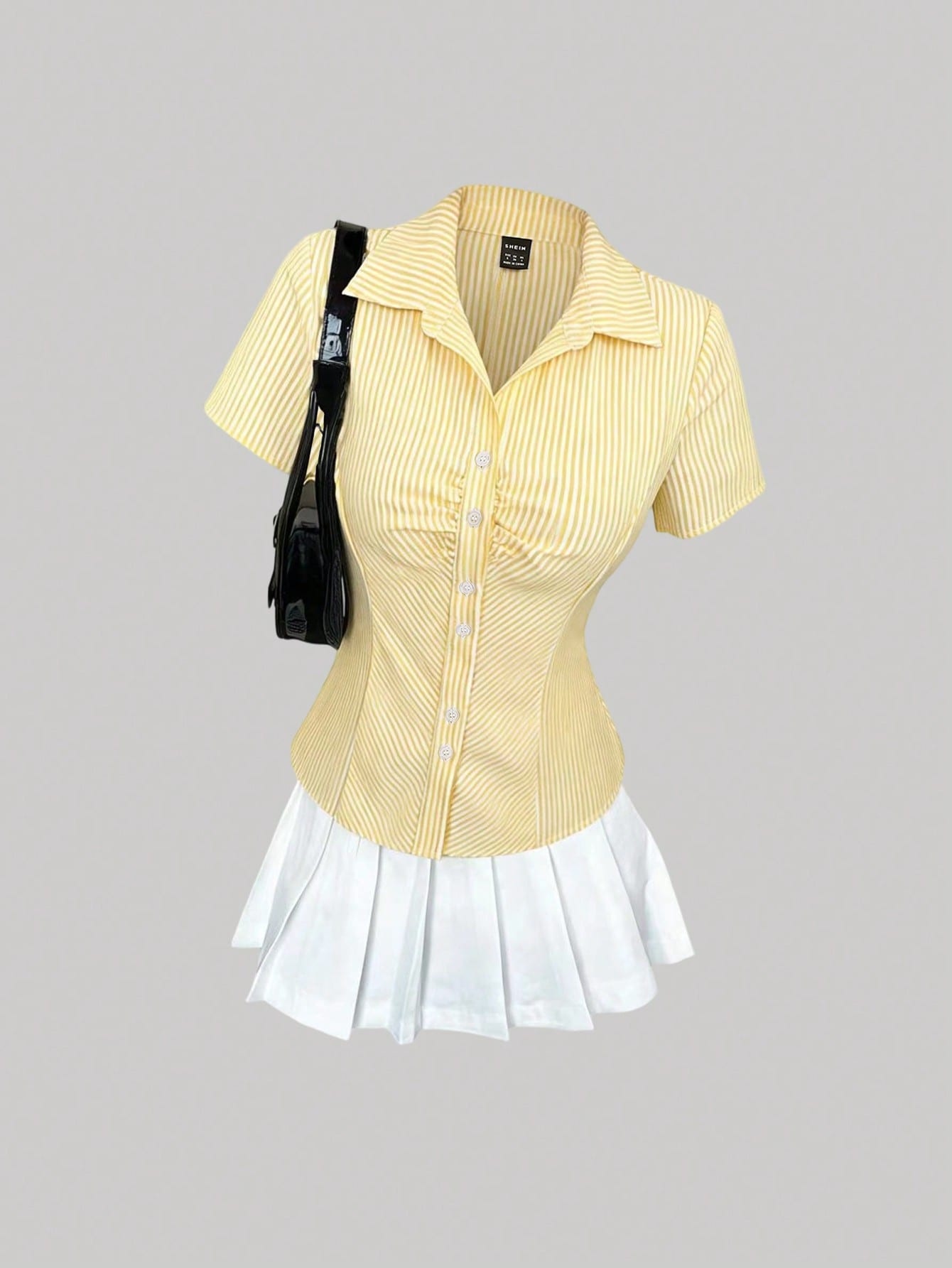 Sweetra Retro Hong Kong Style Mini Plaid Waisted Slim All-Match Versatile Polo Collar Women Short Sleeve Shirt, Spring/Summer
