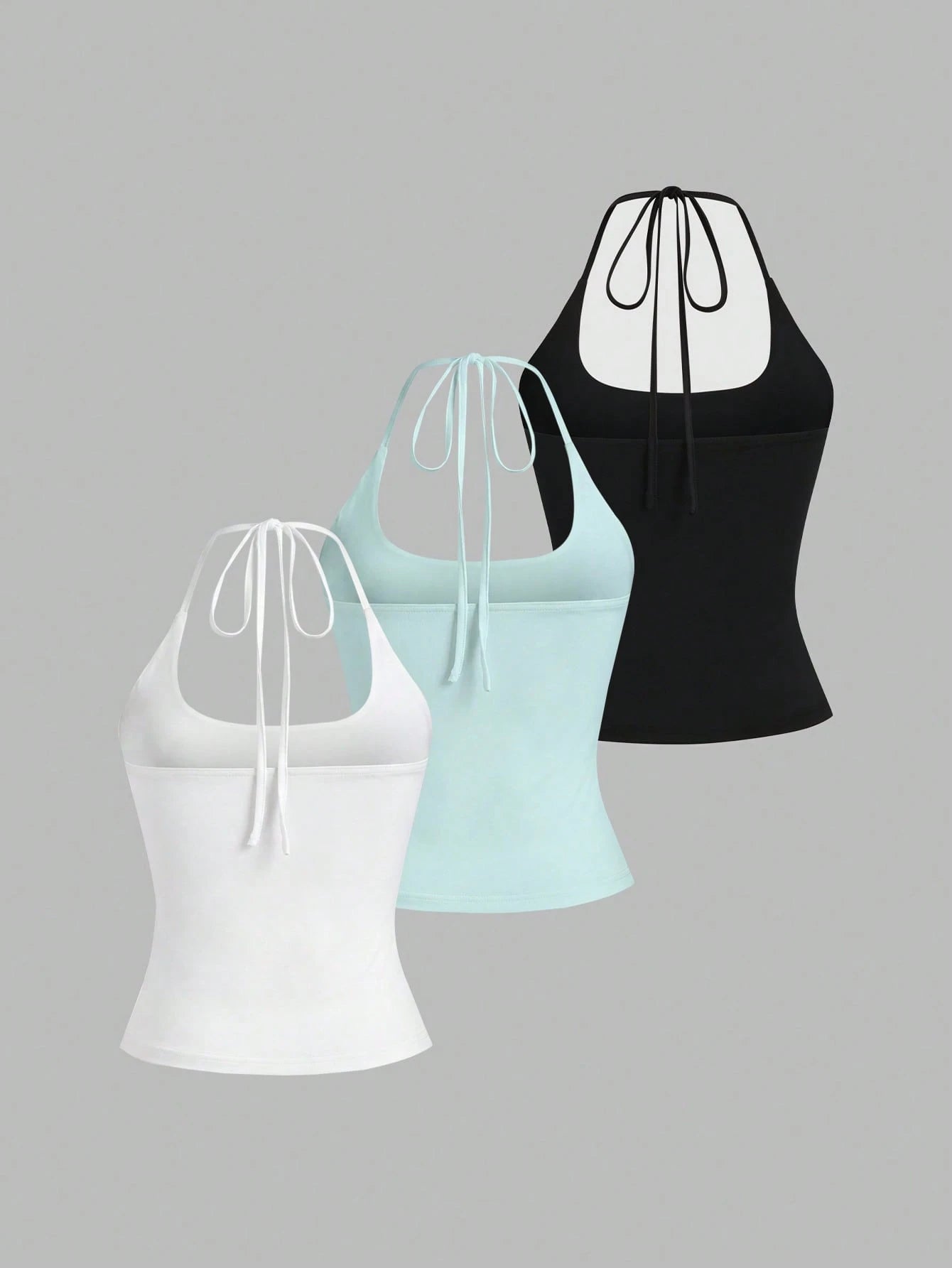 Sweetra Women's European And American Fashion Casual New Summer Slimming Sexy Halter Neck Elegant Backless Commuter Casual Fitness Versatile 3-Piece Set Top