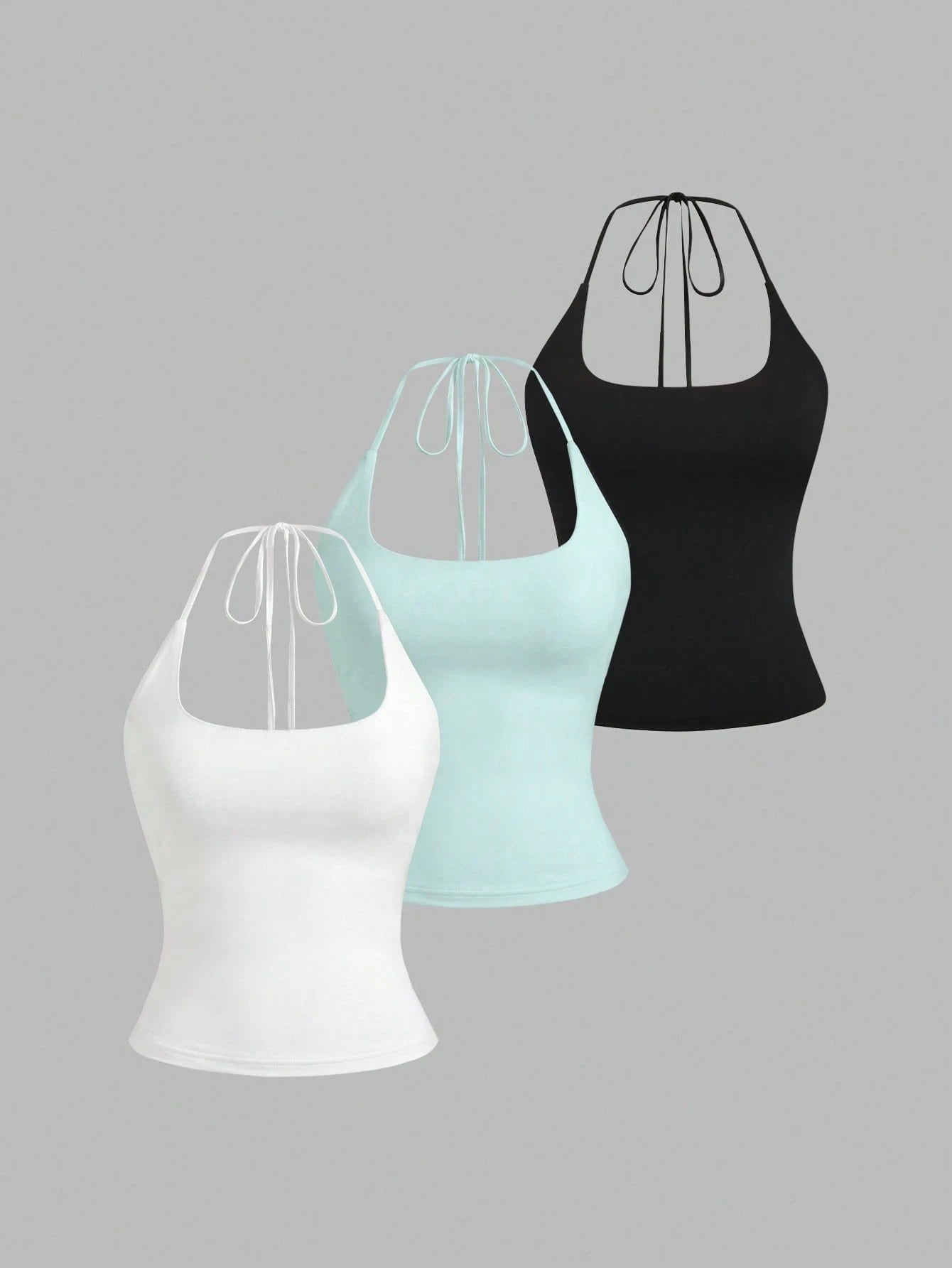 Sweetra Women's European And American Fashion Casual New Summer Slimming Sexy Halter Neck Elegant Backless Commuter Casual Fitness Versatile 3-Piece Set Top